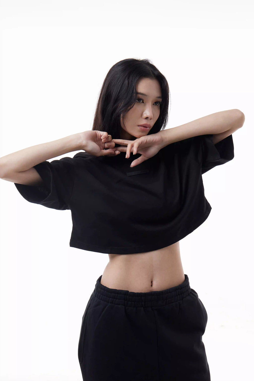 Woman wearing a black Prime Women's Cut